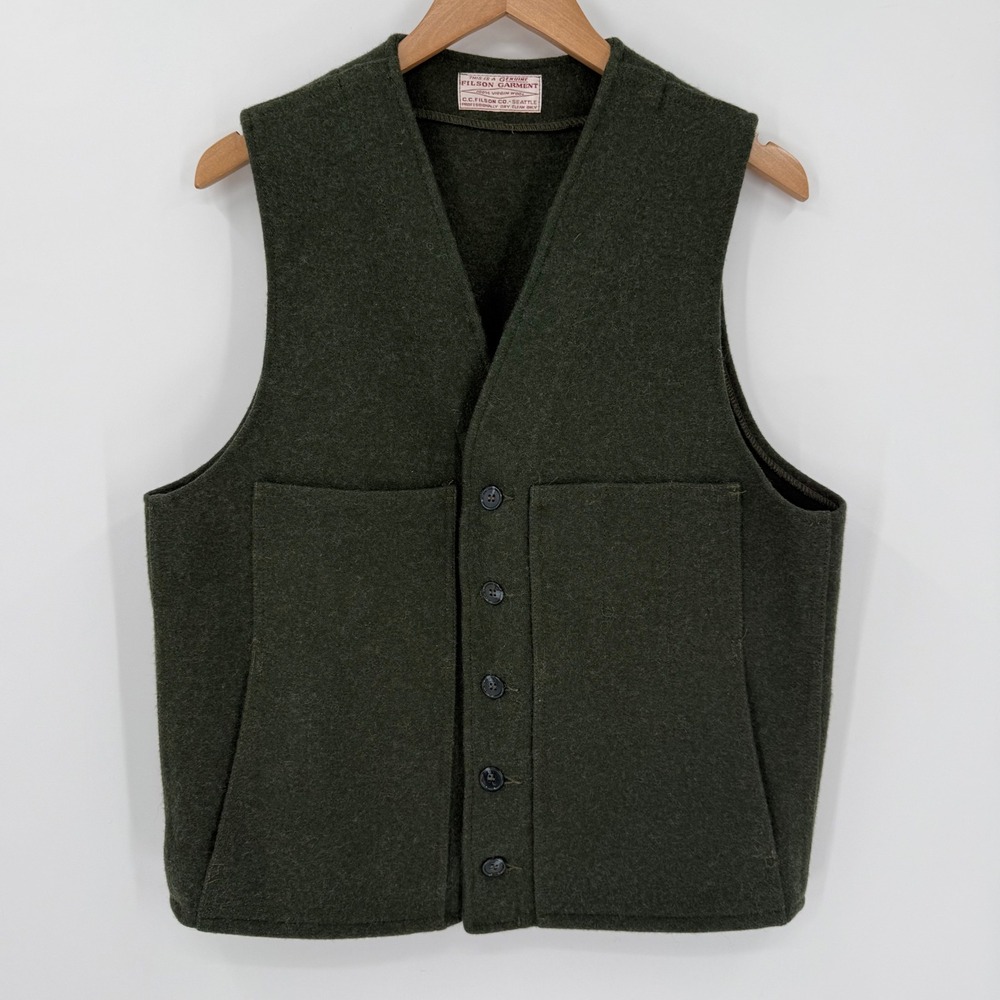 Filson‎ Mackinaw Wool Vest Forest Green USA Made Utility Pockets Men 43 Large